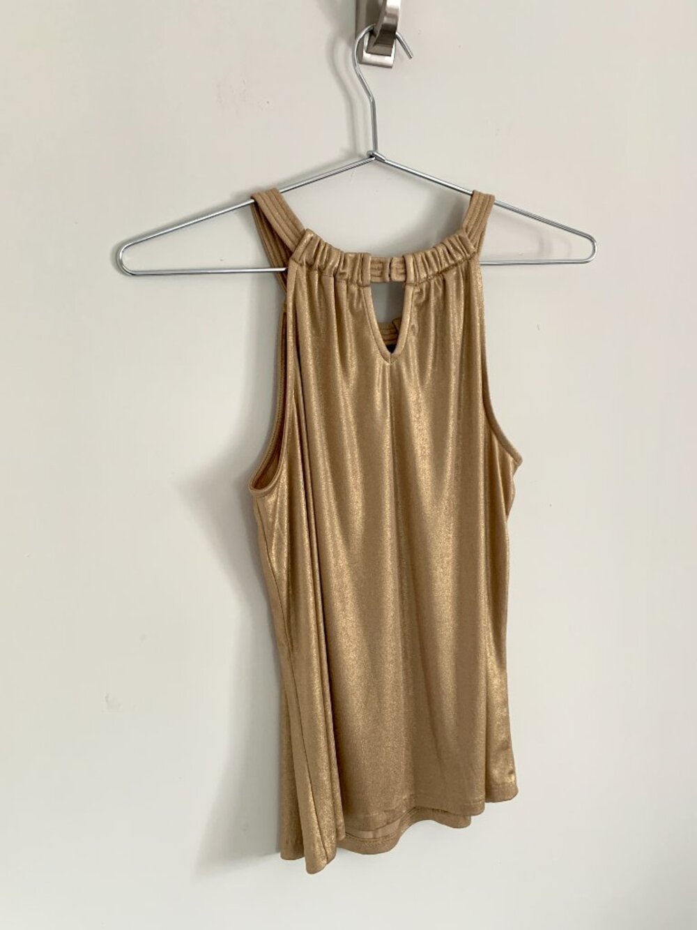 INC Gold Metallic Shimmer Halter Top Blouse Party Chic Night Out M